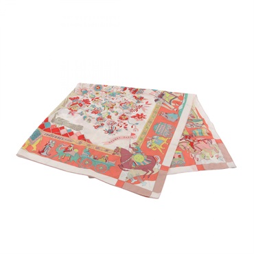 HERMES Carre 140 Silk Twill Fantaisies Indians Scarf silk Pink Multicolor Used
