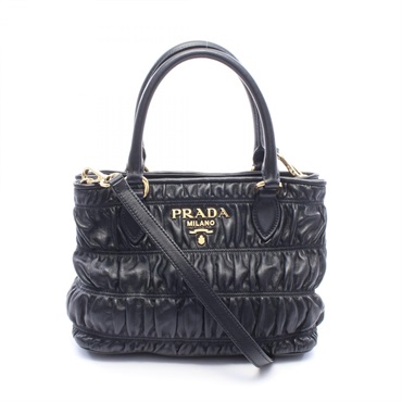 PRADA Shoulder crossbody Handbag 1BA172 leather Black Used Women logo GHW