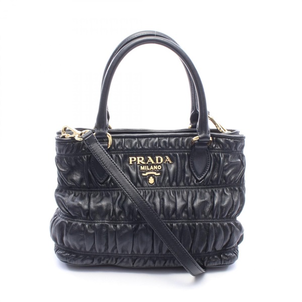 PRADA Shoulder crossbody Handbag 1BA172 leather Black Used Women logo GHW