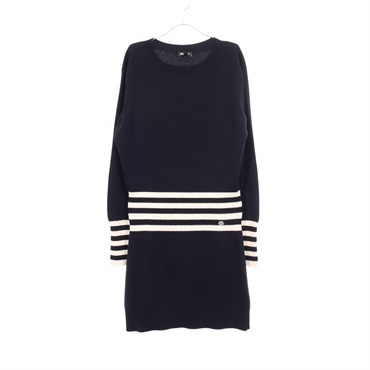 CHANEL COCO Mark Striped Long Sleeve Dress #38 P55370K07271 cashmere Navy Used