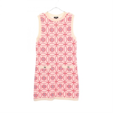 CHANEL Palm Button Sleeveless Dress #36 P55807K07285 cashmere Beige Pink Used CC