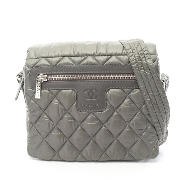 CHANEL Cococoon Small Messenger Shoulder Bag Nylon leather Green Used Women SHW