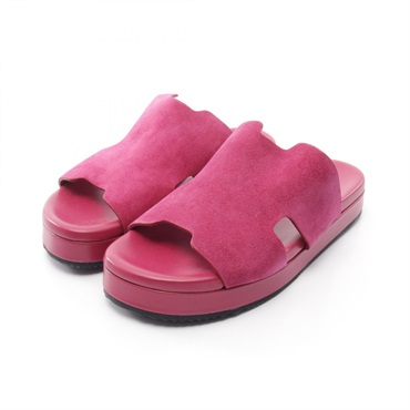 HERMES Flat Sandals Shoes #37 1/2 Suede Pink Used Women