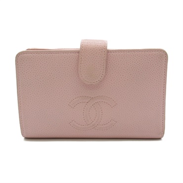 CHANEL CC wallet Purse Caviar Skin Grained Calf Leather Pink Used Women Coco