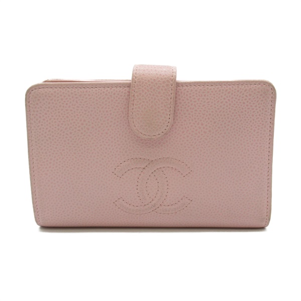 CHANEL CC wallet Purse Caviar Skin Grained Calf Leather Pink Used Women Coco