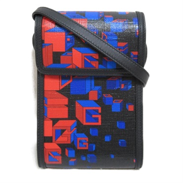 GUCCI Square G Space Pochette Shoulder Bag 63766 PVC canvas Black Used unisex