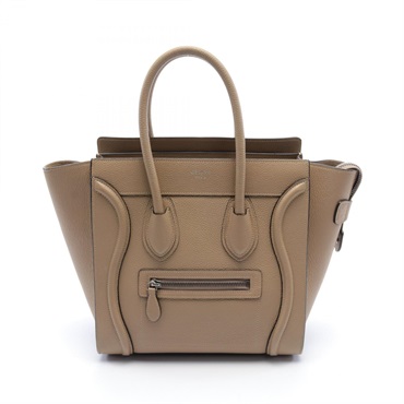 CELINE Luggage micro shopper Tote Bag leather Beige Used Women