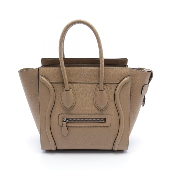 CELINE Luggage micro shopper Tote Bag leather Beige Used Women