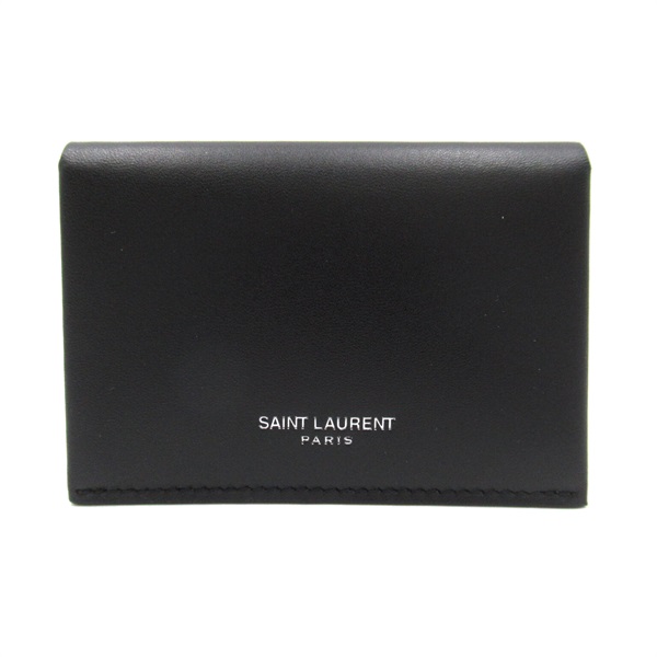 SAINT LAURENT ID card holder case purse 777397 leather Black Used YSL