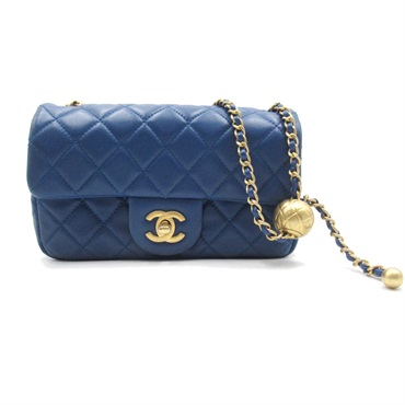 CHANEL Mini Matelasse Chain Shoulder Bag AS1787 Lambskin leather Navy Used Women