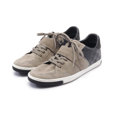 LOUIS VUITTON Damier Infini sneakers Suede leather Khaki Black Used mens #7 1/2