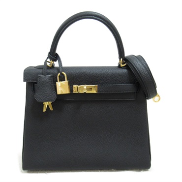 HERMES Kelly 25 Black Handbag 2way Togo leather Noir Used Women shoulder B GHW