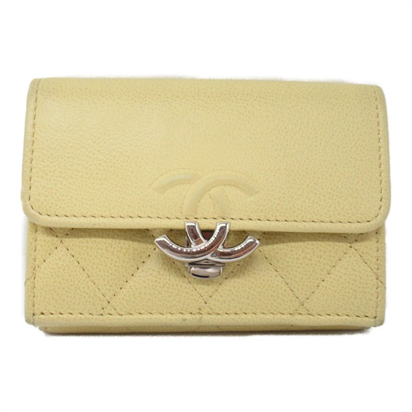 CHANEL Three-fold wallet AP1173 Caviar leather matelasse Yellow Used Women SHW