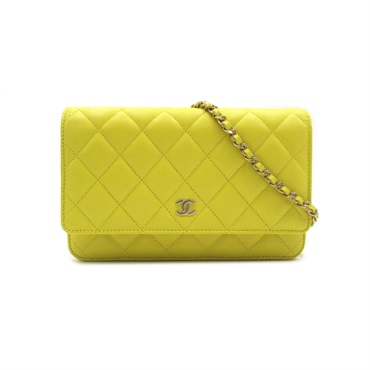 CHANEL Matelasse Wallet on Chain Shoulder Bag AP0250 Caviar leather Yellow Used