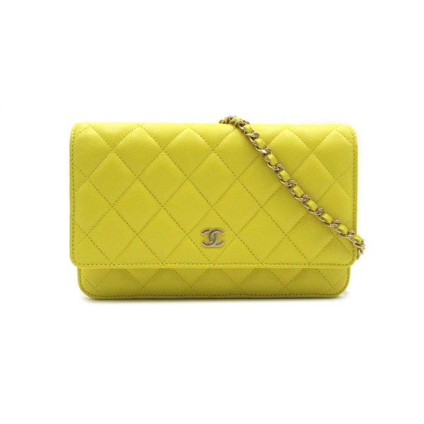 CHANEL Matelasse Wallet on Chain Shoulder Bag AP0250 Caviar leather Yellow Used