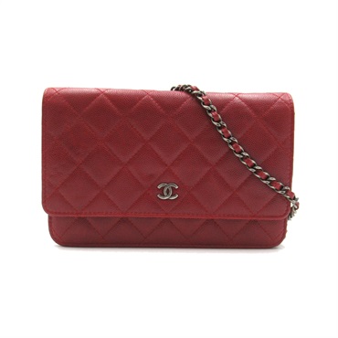 CHANEL Matelasse Chain wallet Shoulder crossbody Bag A33814 Caviar Skin red SHW