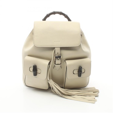 GUCCI Bamboo Rucksack Backpack 370833 leather White Used Women