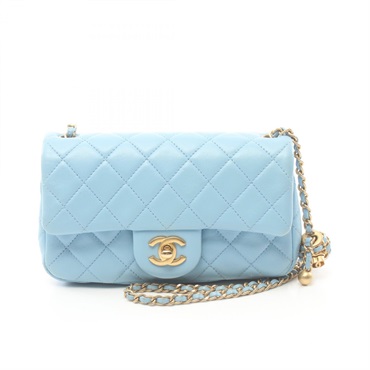 CHANEL CC Matelasse mini flap Shoulder Bag AS1787 lamb Leather Blue Used Women