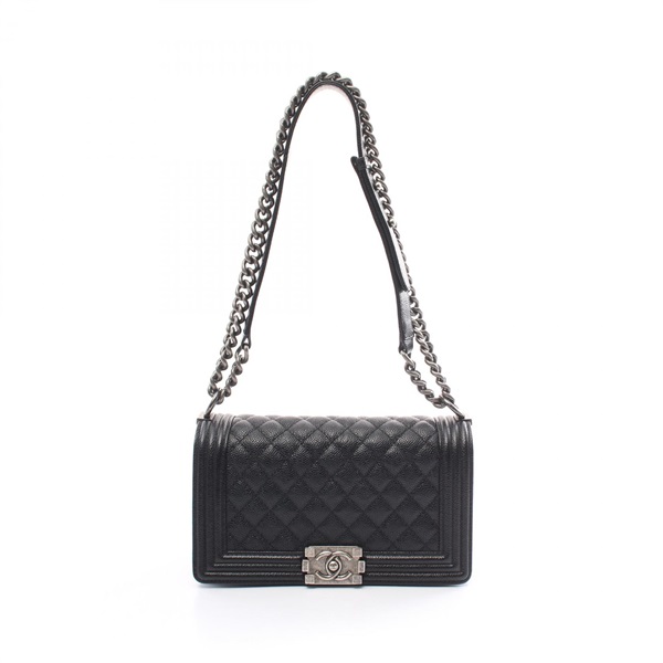 CHANEL Boy Chanel Matelasse chain Shoulder Bag A67086 Caviar skin Black Used SHW