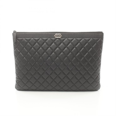 CHANEL Boy chanel business second clutch bag Caviar skin Black Used