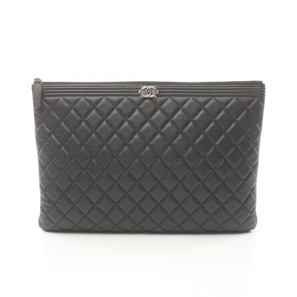 CHANEL Boy chanel business second clutch bag Caviar skin Black Used