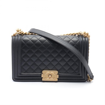 CHANEL Boy Chanel Matelasse Shoulder Bag A67086 Caviar skin Black Used Women GHW