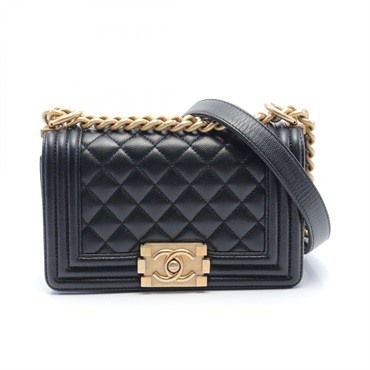 CHANEL Boy Chanel Small Matelasse chain Shoulder Bag A67085 Caviar Skin Black