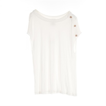 CHANEL COCO Mark button #44 tops sleeveless tunic P51464 Rayon White Used
