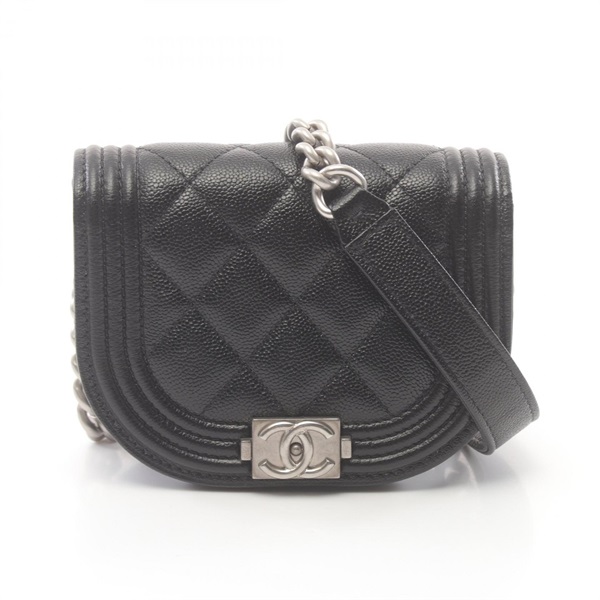 CHANEL Boy Chanel Mini Matelasse Shoulder Bag AP3175 Grained calfskin Black Used