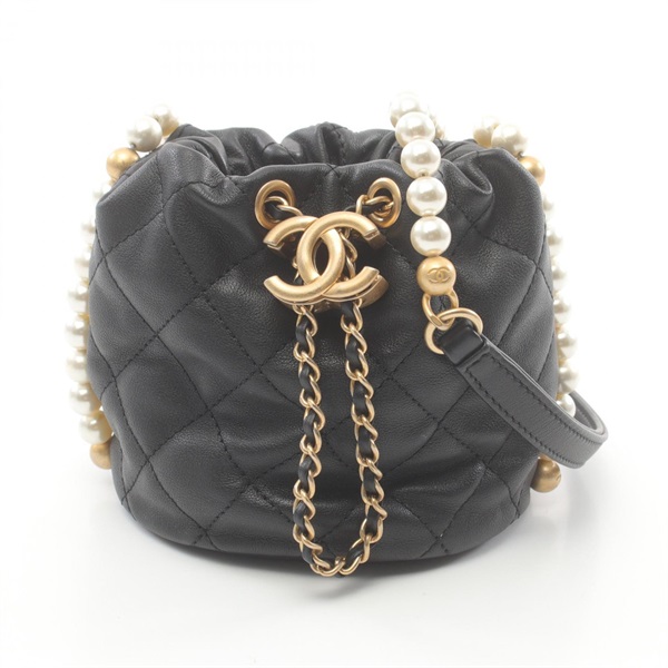 CHANEL CC Matelasse Pearl Chain Shoulder Bag AS2529 leather Black Used Women