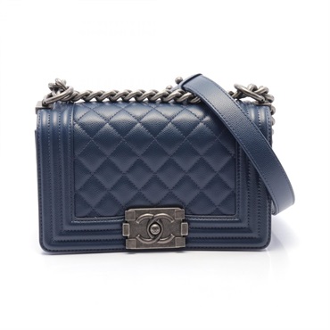 CHANEL Boy Chanel Small Matelasse Shoulder Bag A67085 Grained calfskin Navy Used