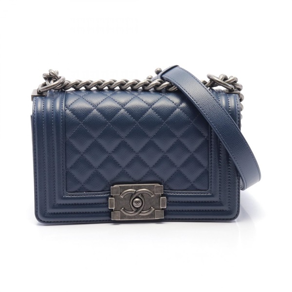 CHANEL Boy Chanel Small Matelasse Shoulder Bag A67085 Grained calfskin Navy Used
