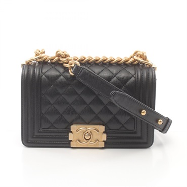 CHANEL Boy Chanel Small Chevron V Stitch Shoulder Bag A67085 leather Black Used