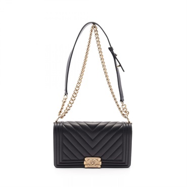 CHANEL Boy Chanel Matelasse chain Shoulder Bag A67086 leather Black Used GHW