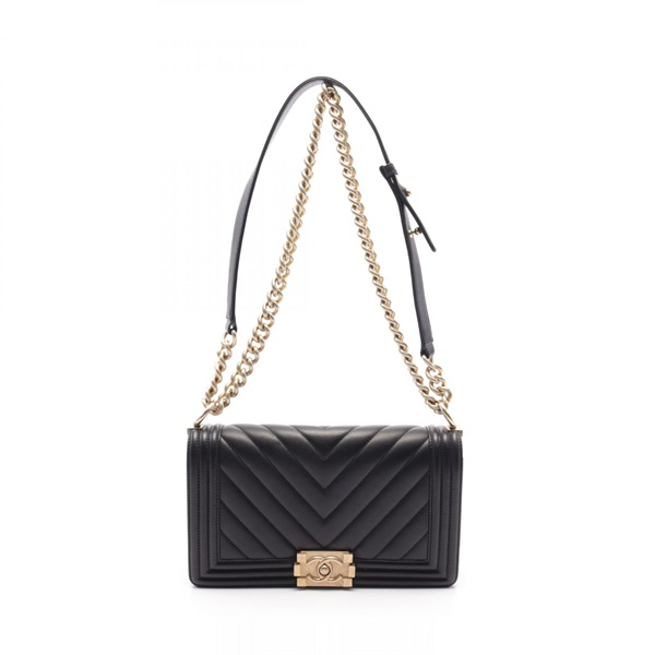 CHANEL Boy Chanel Matelasse chain Shoulder Bag A67086 leather Black Used GHW