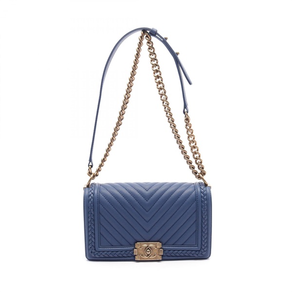CHANEL Boy Chanel Matelasse chain Shoulder Bag A67086 Grained Calf Blue Used