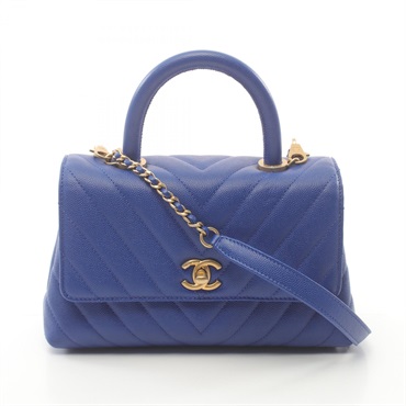 CHANEL Coco Handle V Stitch Flap Hand bag A92990 leather Grained calfskin Blue