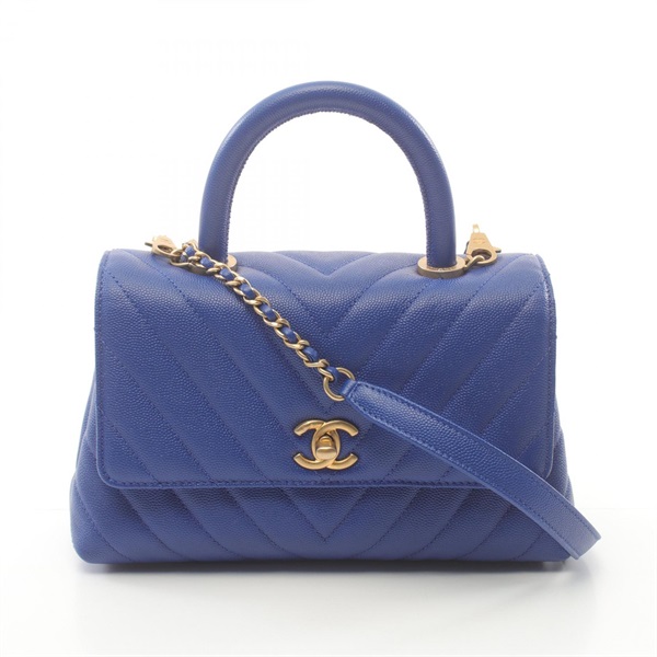 CHANEL Coco Handle V Stitch Flap Hand bag A92990 leather Grained calfskin Blue