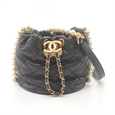 CHANEL CC Matelasse Shoulder Bag AS2529 Lamb leather Black Used Women Coco