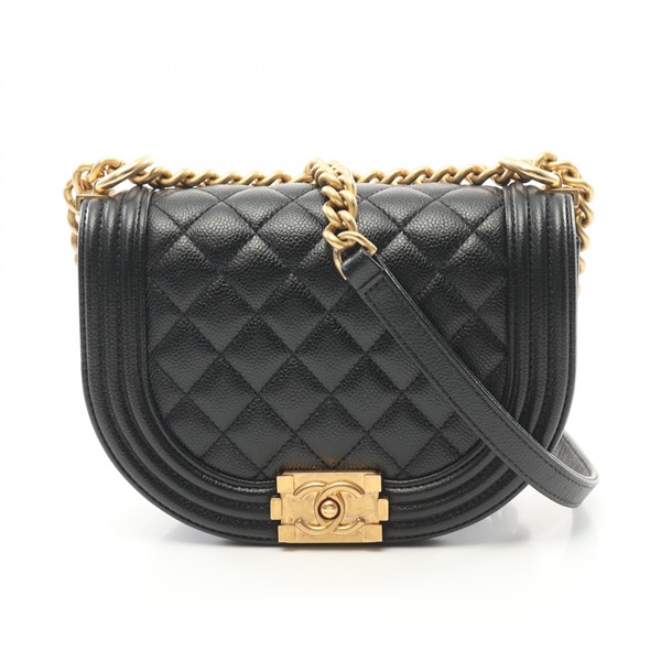 CHANEL Boy Chanel Small Shoulder Bag AS3350 Grained calfskin Black Used Women CC