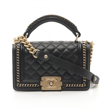 CHANEL Boy Chanel Top Handle Flap chain Shoulder Bag A94805 Lambskin black GHW
