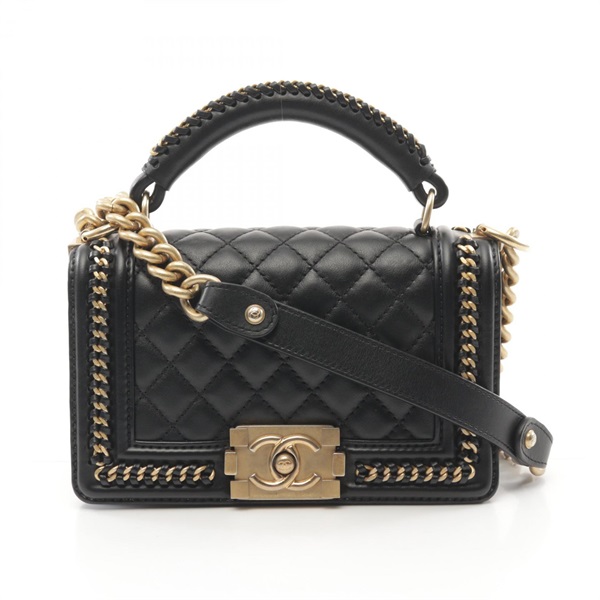CHANEL Boy Chanel Top Handle Flap chain Shoulder Bag A94805 Lambskin black GHW