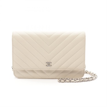 CHANEL V-Stitch Chevron chain crossbody Shoulder Bag A33814 leather cream SHW