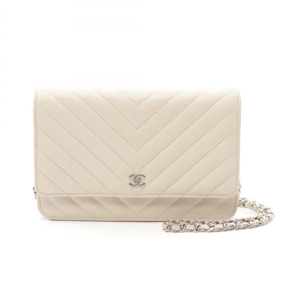 CHANEL V-Stitch Chevron chain crossbody Shoulder Bag A33814 leather cream SHW