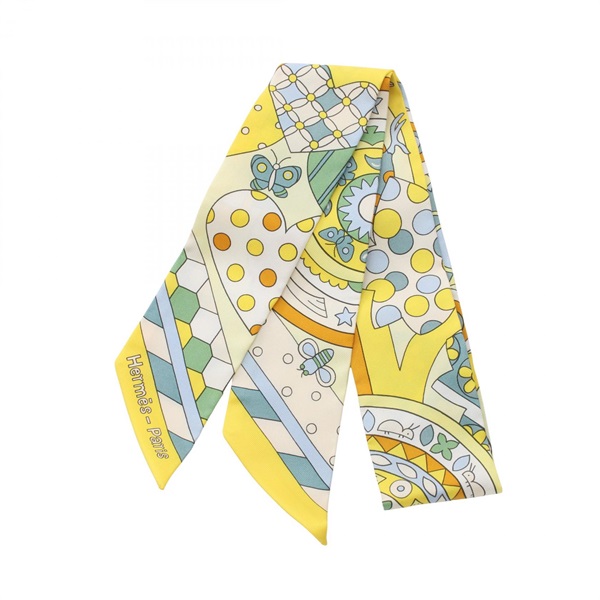 HERMES Twilly LES MURMURES DE LA FORET Scarf silk Yellow Multicolor Used Women