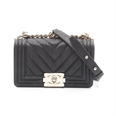CHANEL Boy Chanel Small Chevron V Stitch chain Shoulder Bag A67085 leather black