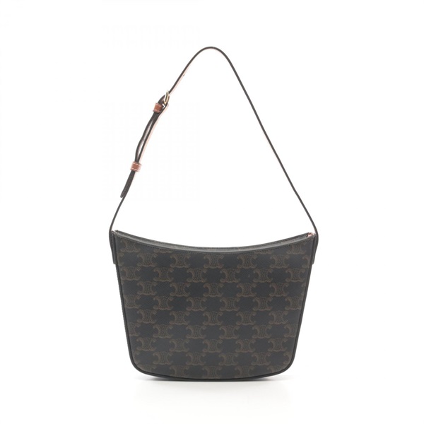 CELINE Medium Clock Shoulder Bag 11227 canvas leather Black Brown Used Women