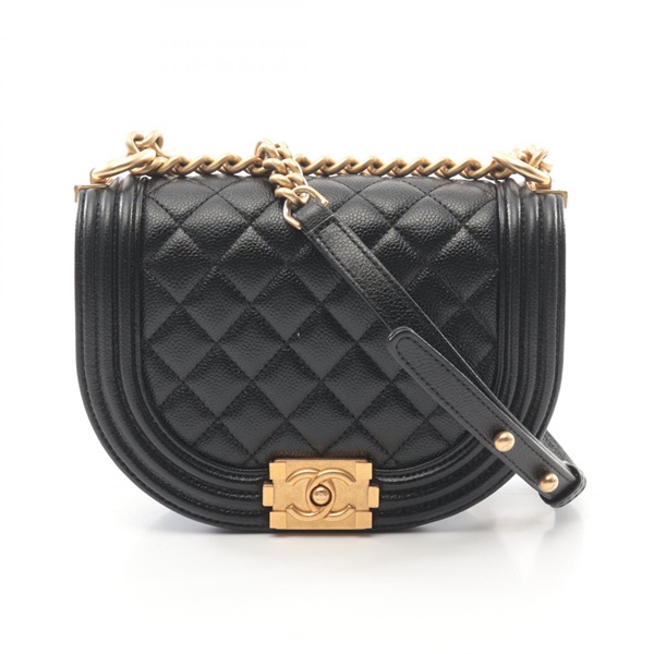 CHANEL Boy Chanel Small Shoulder Bag AS3350 Grained calf Black Used Women