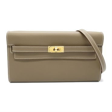 HERMES Kelly to go Shoulder Bag Evercolor leather Brown Etoupe Grey Used W GHW