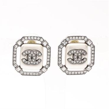 CHANEL COCO Mark Pierced earrings Stainless Steel rhinestone Used women CC